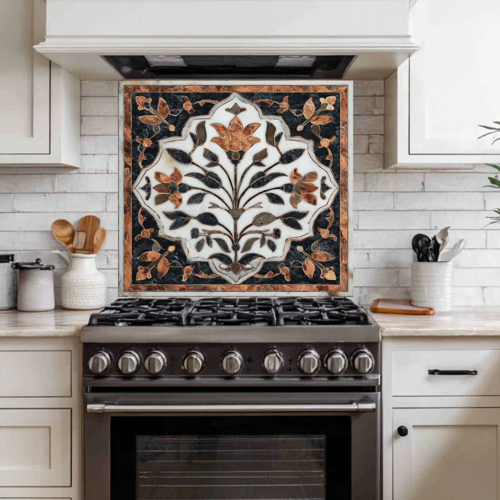 Turkish Tile Pattern Glass Backsplash Panel, Tempered Glass Wall Art, Traditional Anatolian Design, Elegant Kitchen Decor, Stove Protector