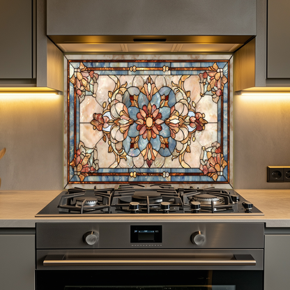 Floral Stained Glass Look Glass Backsplash • Artistic Flower Wall Panel • Colorful Botanical Kitchen Art • Modern Decorative Piece