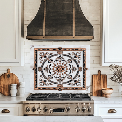Made in USA Glass Backsplash, Pattern Tile Look One Piece Tempered Glass Kitchen Splashback For Stove Behind, Marble Look Backsplash