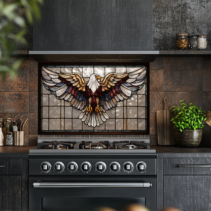 Stained Glass Style Eagle Glass Backsplash Panel, UV Printed Tempered Kitchen Wall Art, Nature Inspired Theme Decorative Glass Tile