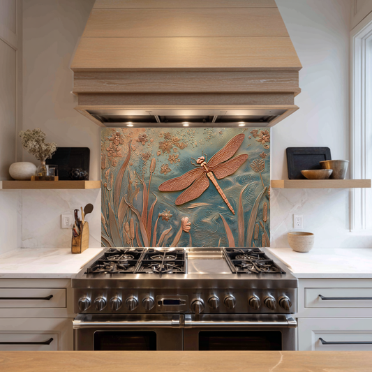 Elegant Dragonfly Glass Backsplash • Decorative Kitchen Panel • Modern Nature Wall Art • Sophisticated Home Accent