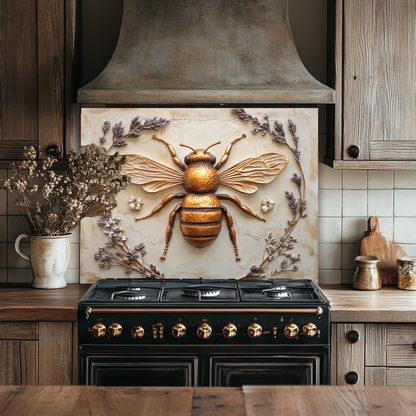 One Piece Tempered Glass Kitchen Splashback For Stove Behind, Copper Bee Look Backsplash
