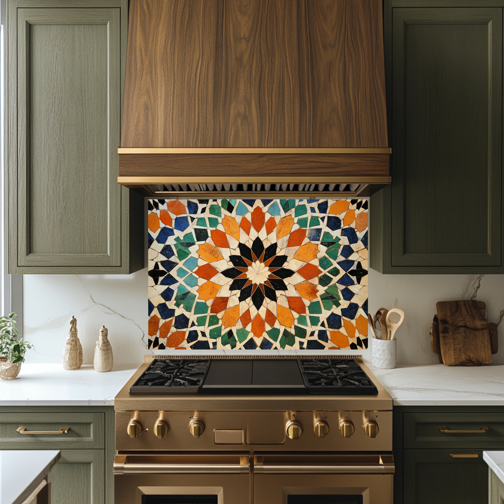 Colored Stone Flooring Look One Piece Tempered Glass Kitchen Splashback For Stove Behind, Kitchen Backsplash, Wall Art