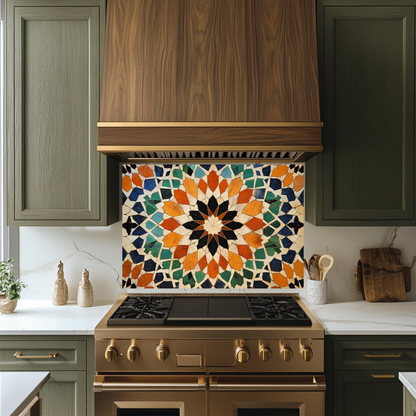 Colored Stone Flooring Look One Piece Tempered Glass Kitchen Splashback For Stove Behind, Kitchen Backsplash, Wall Art