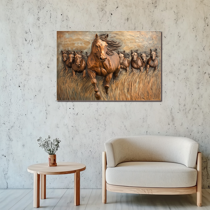 Glass Backsplash with Copper Horses, Tempered Wall Art Panel, Horse Kitchen Decor, Rustic Animal Tile