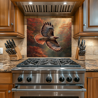 Hawk Copper Look One Piece Tempered Glass Kitchen Backsplash for Stove Behind, Kitchen Splashback, Glass Wall Art