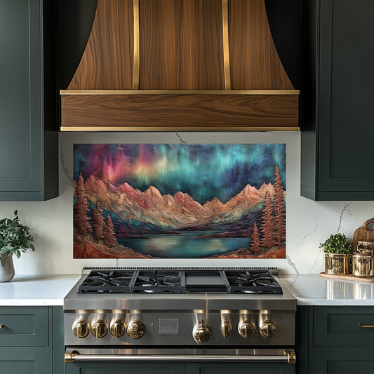 Landscape Design in Copper Look Printed Tempered Glass Kitchen Backsplash Splashback Wall Art Panel