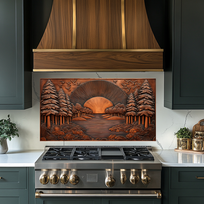 Landscape Design in Copper Look Printed Tempered Glass Kitchen Backsplash Splashback Wall Art Panel