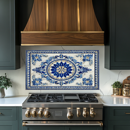 Turkish Tile Pattern Glass Backsplash Panel, Tempered Glass Wall Art, Traditional Anatolian Design, Elegant Kitchen Decor, Stove Protector