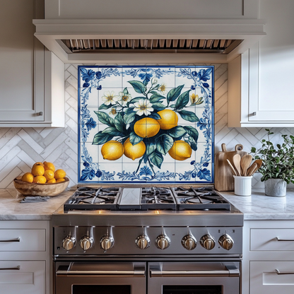 Lemon Branches One Piece Tempered Glass Kitchen Splashback For Stove Behind, Kitchen Backsplash, Wall Art