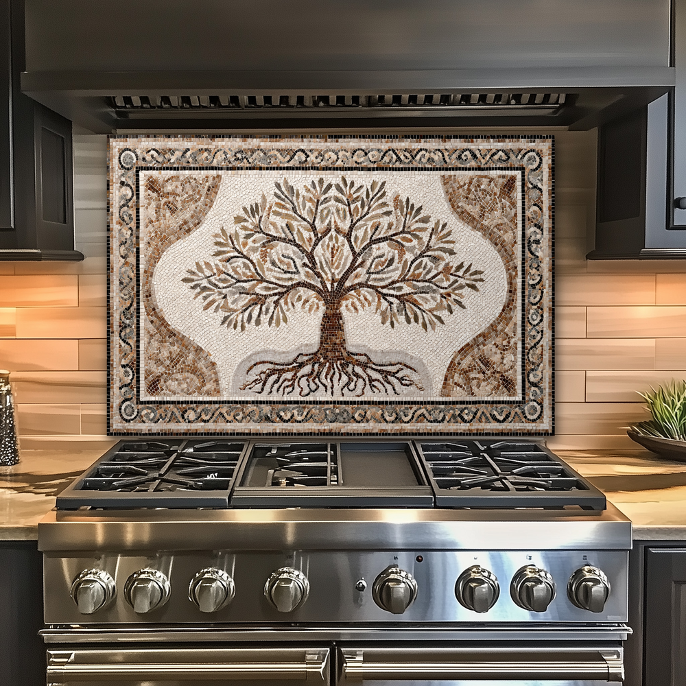 Made in USA Mosaic Tree Glass Backsplash Splashback – Artistic Glass Wall Panel for Kitchen & Bathroom, Handmade Style Tree Glass Art
