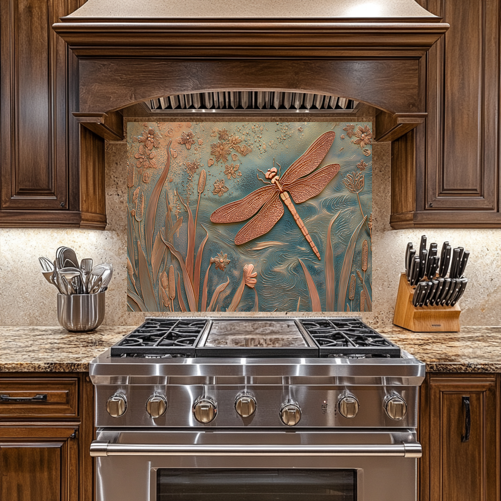 Elegant Dragonfly Glass Backsplash • Decorative Kitchen Panel • Modern Nature Wall Art • Sophisticated Home Accent