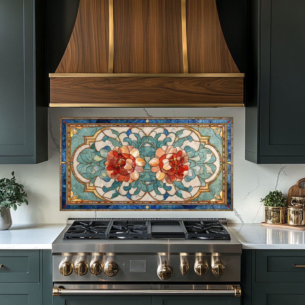 Turkish Tile Pattern Glass Backsplash Panel, Tempered Glass Wall Art, Traditional Anatolian Design, Elegant Kitchen Decor, Stove Protector (Kopya)