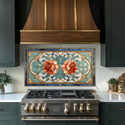 Turkish Tile Pattern Glass Backsplash Panel, Tempered Glass Wall Art, Traditional Anatolian Design, Elegant Kitchen Decor, Stove Protector (Kopya)