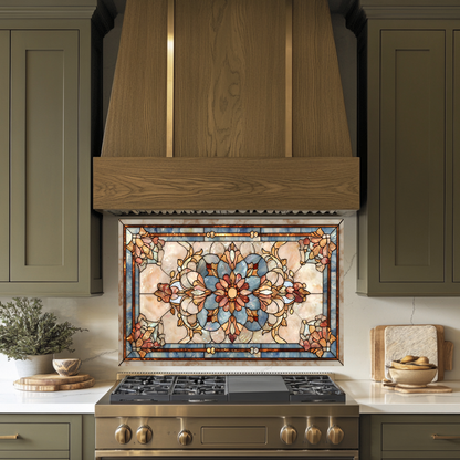 Floral Stained Glass Look Glass Backsplash • Artistic Flower Wall Panel • Colorful Botanical Kitchen Art • Modern Decorative Piece