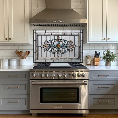 Classic Stained Look Glass Style Backsplash Panel, Tempered Glass Wall Art, Timeless Color Design, Elegant Kitchen Decor, Stove Protector