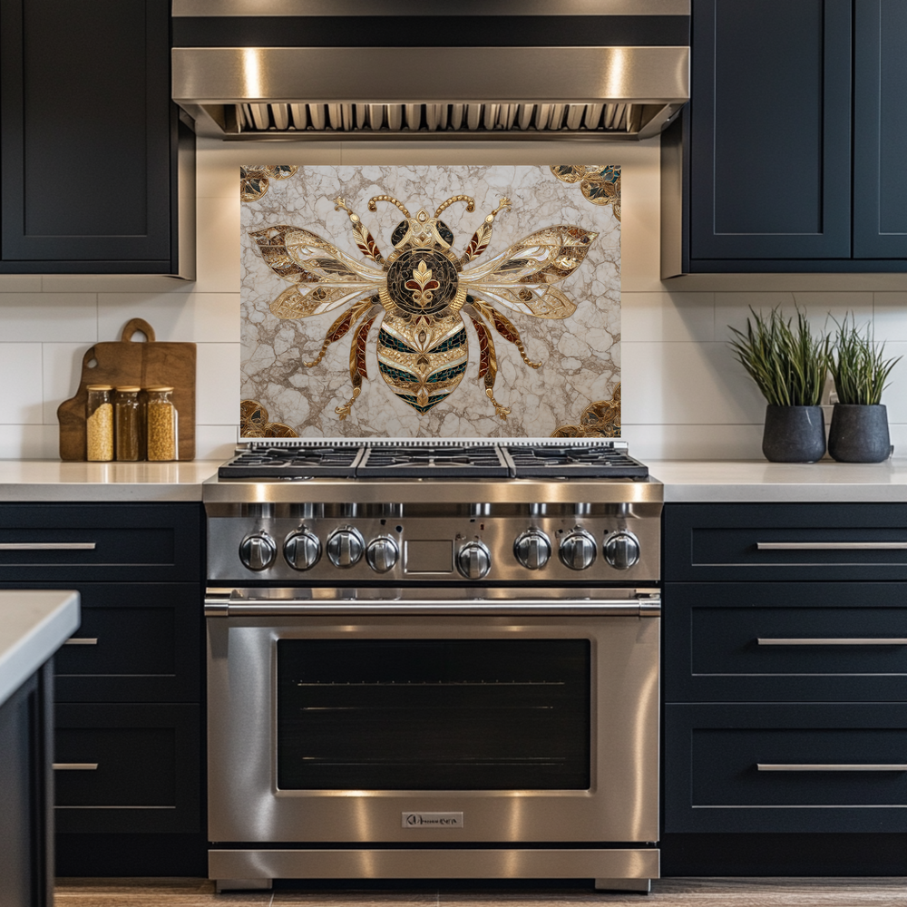 Magnificent Bee Print One Piece Tempered Glass Kitchen Splashback For Stove Behind, Kitchen Backsplash, Wall Art