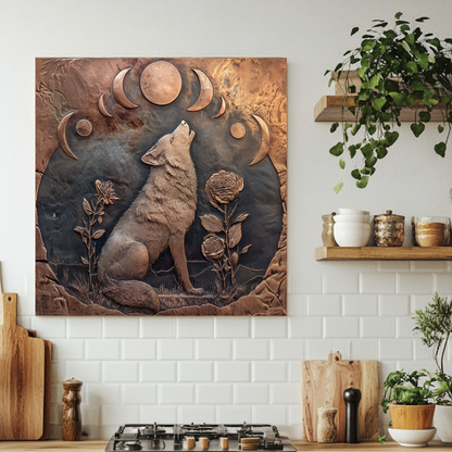 Copper Embossed Look Wolf Glass Backsplash • Wild Nature Kitchen Panel • Artistic Textured Style • Animal Decorative Panel