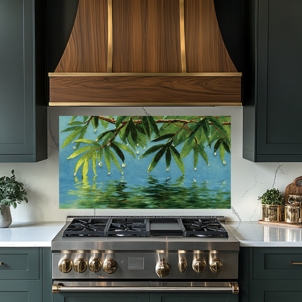 Glass Mosaic Nature Design Printed Tempered Glass Panel for Kitchen Backsplash Splashback and Bathroom Wall Art Decorative Home Interior