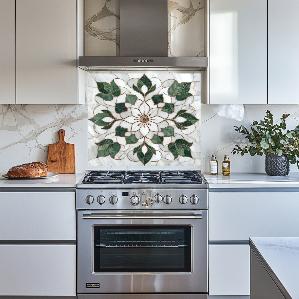 Marble Look One Piece Tempered Glass Kitchen Splashback For Stove Behind, Kitchen Backsplash