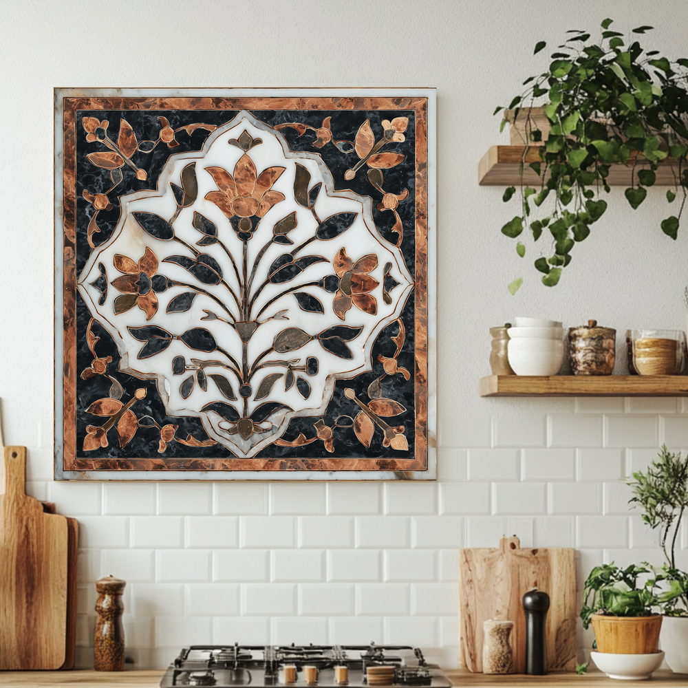 Turkish Tile Pattern Glass Backsplash Panel, Tempered Glass Wall Art, Traditional Anatolian Design, Elegant Kitchen Decor, Stove Protector