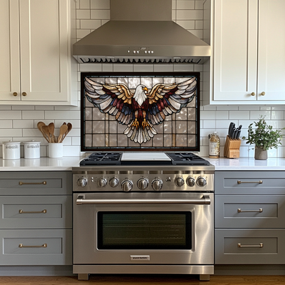 Stained Glass Style Eagle Glass Backsplash Panel, UV Printed Tempered Kitchen Wall Art, Nature Inspired Theme Decorative Glass Tile