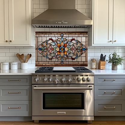Kitchen Glass Backsplash with Stained Glass Style Design, UV Printed Tempered Glass Panel, Timeless Home Wall Art