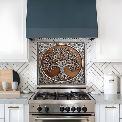 Glass Backsplash, Copper Look One Piece Tempered Glass Kitchen Splashback for Stove Behind, Tree of Life Backsplash, Kitchen Backsplash