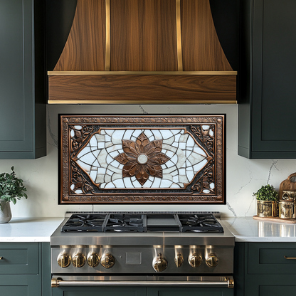 Copper Ottoman Tile Pattern Printed Tempered Glass Kitchen Splashback Backsplash Decorative Wall Panel for Stove Behind and Interior Decor