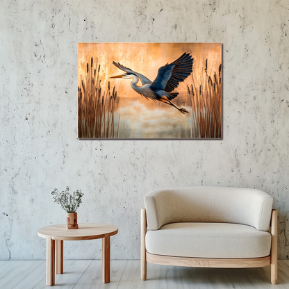 Copper Blue Heron Glass Backsplash Panel, Nature Inspired Kitchen Wall Art, Bird Theme Decorative Glass Tile, Rustic Coastal Home Decor