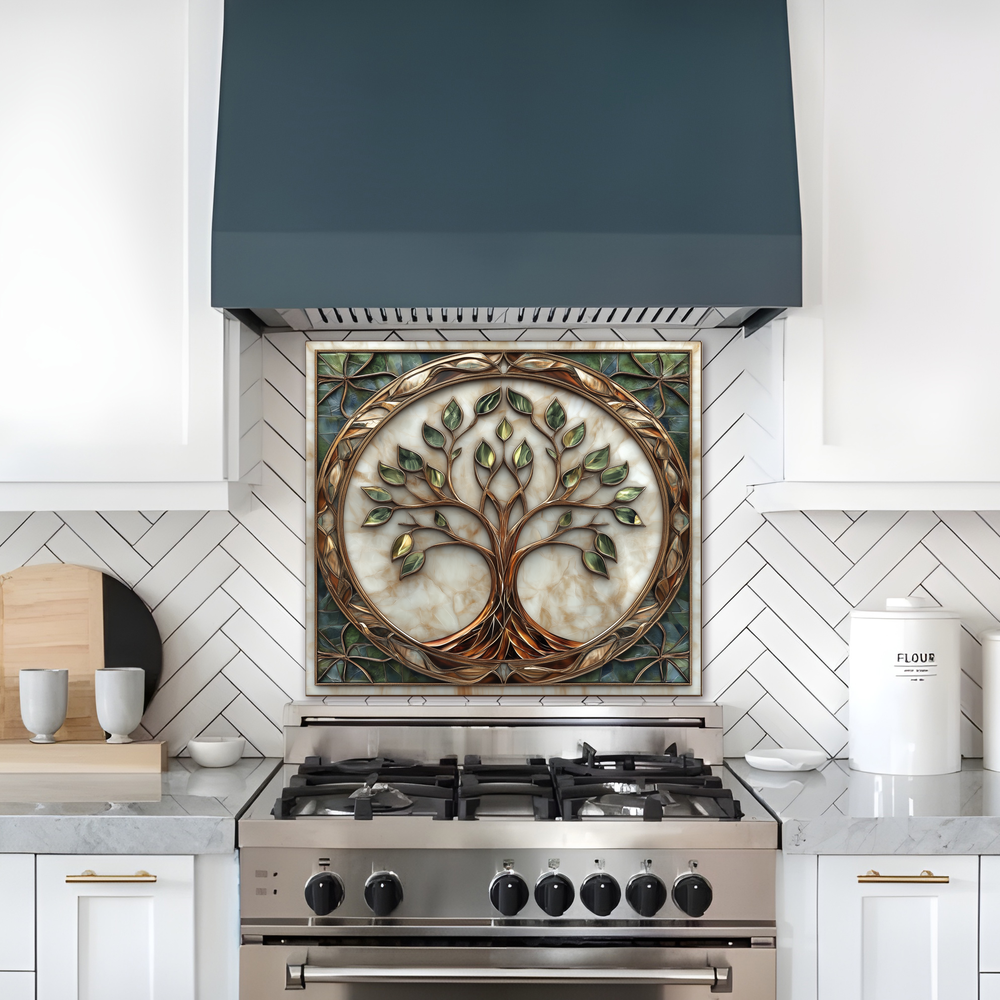 Tree of Life Glass Artwork • Boho Wall Accent • Nature Inspired Kitchen Backsplash Panel • Colorful Modern Home Decor