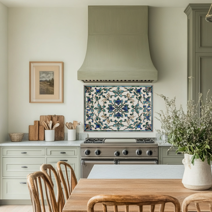 Ceramic Painting Look One Piece Tempered Glass Kitchen Splashback For Stove Behind, Kitchen Backsplash, Wall Art