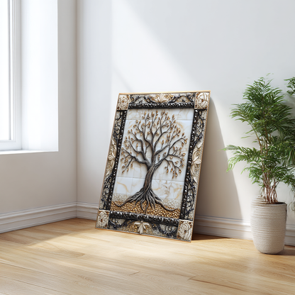 Attractive Life of Tree Framed Look One Piece Tempered Glass Kitchen Backsplash for Stove Behind, Kitchen Splashback, Glass Wall Art