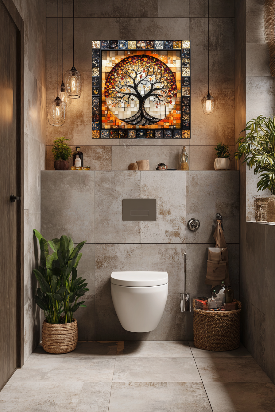 Stunning Life of Tree Mosaic Look One Piece Tempered Glass Kitchen Backsplash for Stove Behind, Kitchen Splashback, Glass Wall Art