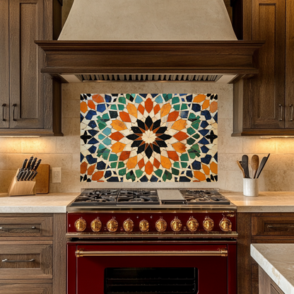 Colored Stone Flooring Look One Piece Tempered Glass Kitchen Splashback For Stove Behind, Kitchen Backsplash, Wall Art