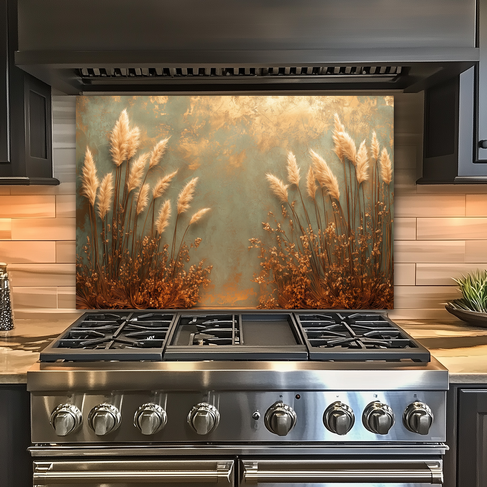 Rustic Pampas Kitchen Glass • Neutral Wall Panel • Boho Inspired Decor • Modern Nature Accent • Kitchen Wall Art