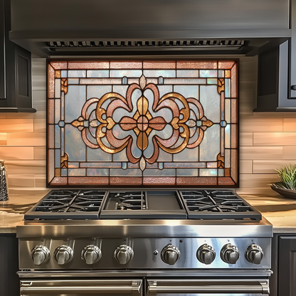 Classic Stained Glass Look Backsplash Panel, Tempered Glass Wall Art, Timeless Color Design, Elegant Kitchen Decor, Stove Protector