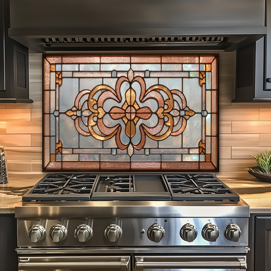 Classic Stained Glass Look Backsplash Panel, Tempered Glass Wall Art, Timeless Color Design, Elegant Kitchen Decor, Stove Protector