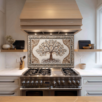 Made in USA Mosaic Tree Glass Backsplash Splashback – Artistic Glass Wall Panel for Kitchen & Bathroom, Handmade Style Tree Glass Art