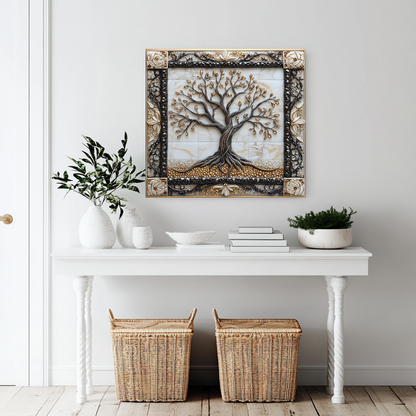 Attractive Life of Tree Framed Look One Piece Tempered Glass Kitchen Backsplash for Stove Behind, Kitchen Splashback, Glass Wall Art