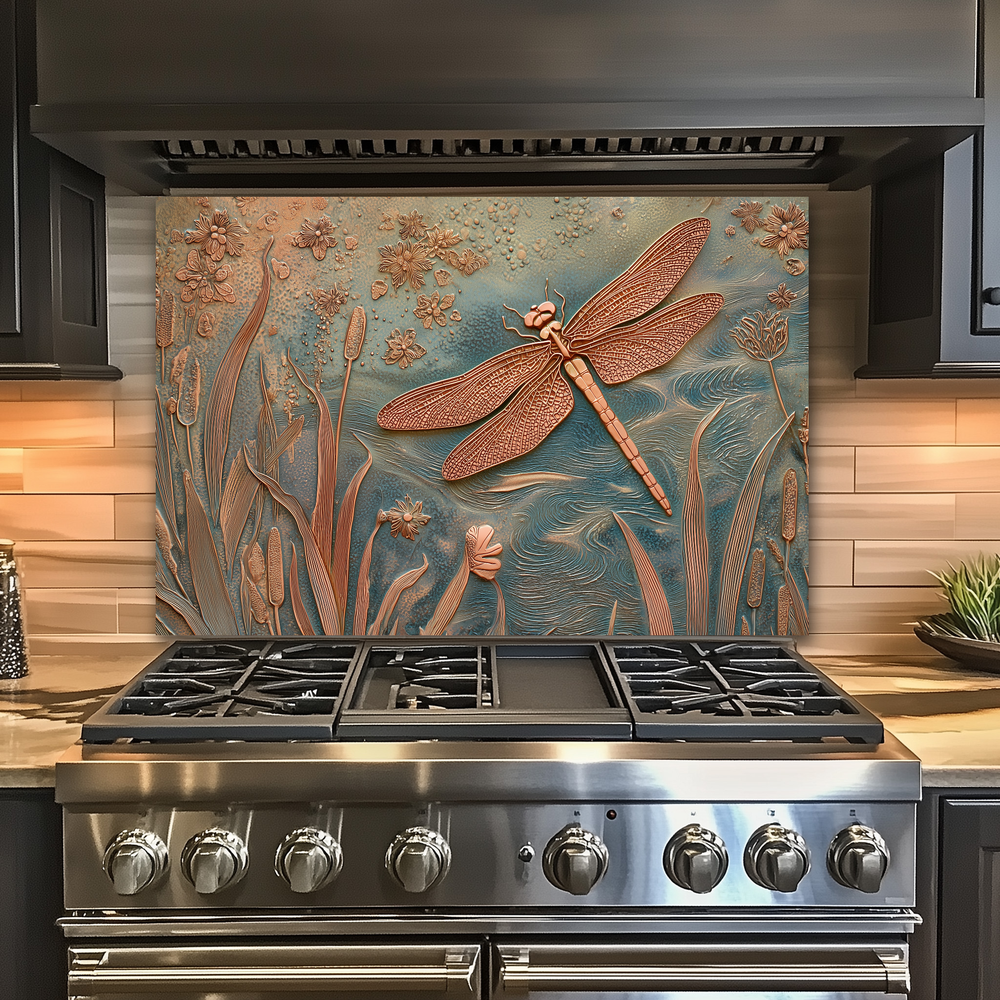 Elegant Dragonfly Glass Backsplash • Decorative Kitchen Panel • Modern Nature Wall Art • Sophisticated Home Accent