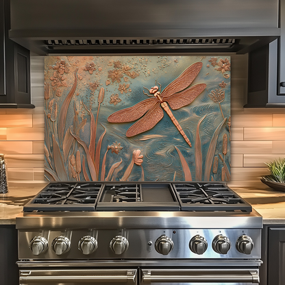 Elegant Dragonfly Glass Backsplash • Decorative Kitchen Panel • Modern Nature Wall Art • Sophisticated Home Accent