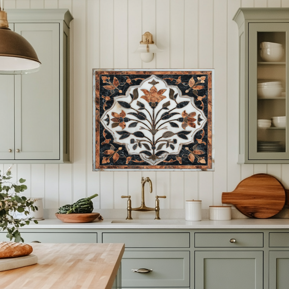 Turkish Tile Pattern Glass Backsplash Panel, Tempered Glass Wall Art, Traditional Anatolian Design, Elegant Kitchen Decor, Stove Protector