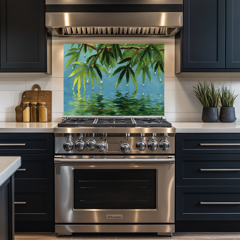 Glass Mosaic Nature Design Printed Tempered Glass Panel for Kitchen Backsplash Splashback and Bathroom Wall Art Decorative Home Interior