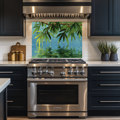 Glass Mosaic Nature Design Printed Tempered Glass Panel for Kitchen Backsplash Splashback and Bathroom Wall Art Decorative Home Interior
