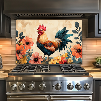 Rustic Colorful Rooster Glass Backsplash • Farmhouse Kitchen Panel • Vibrant Wall Art • Modern Home Decor • Decorative Kitchen Accent