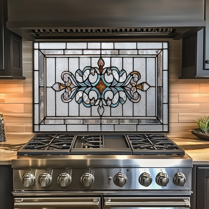 Classic Stained Look Glass Style Backsplash Panel, Tempered Glass Wall Art, Timeless Color Design, Elegant Kitchen Decor, Stove Protector