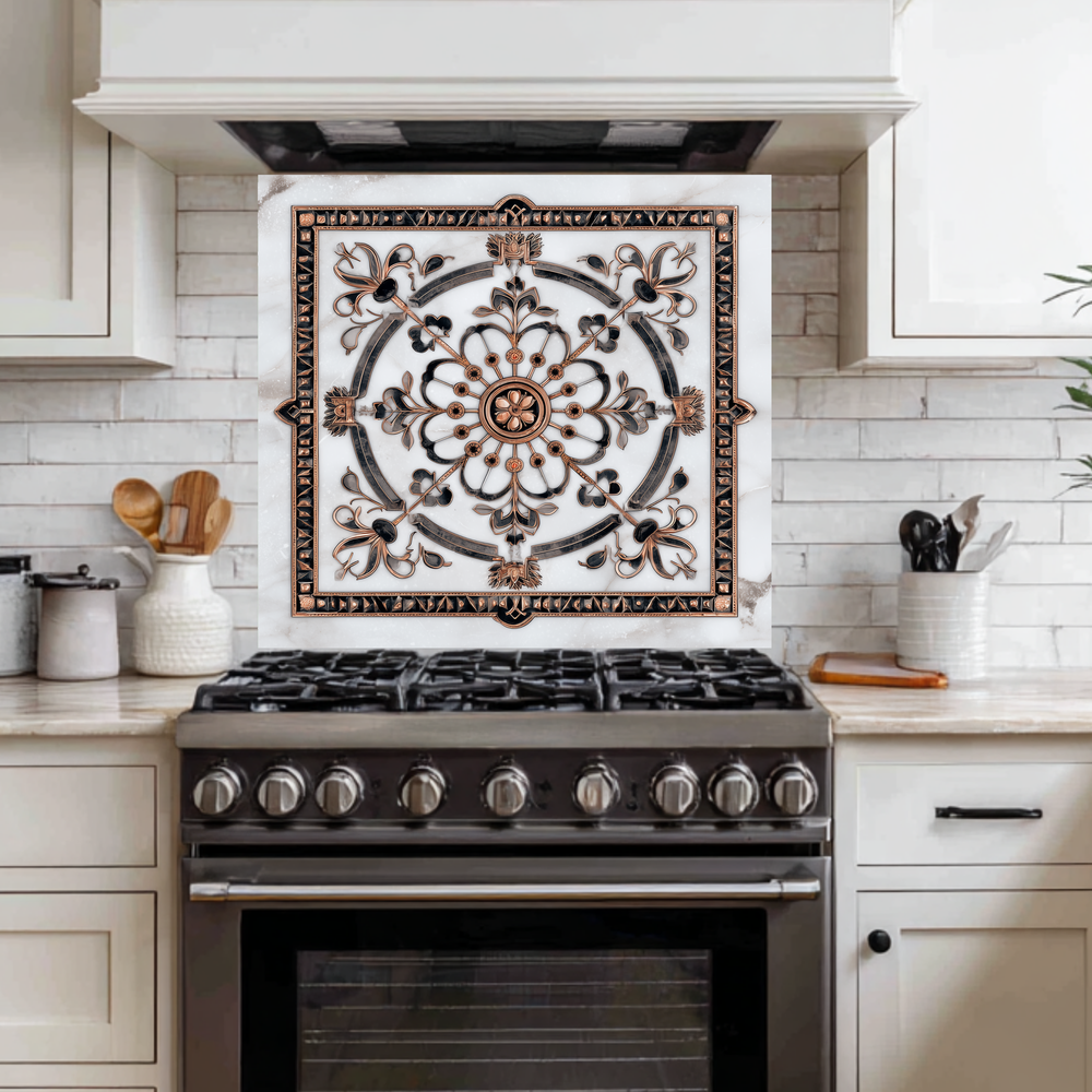 Made in USA Glass Backsplash, Pattern Tile Look One Piece Tempered Glass Kitchen Splashback For Stove Behind, Marble Look Backsplash