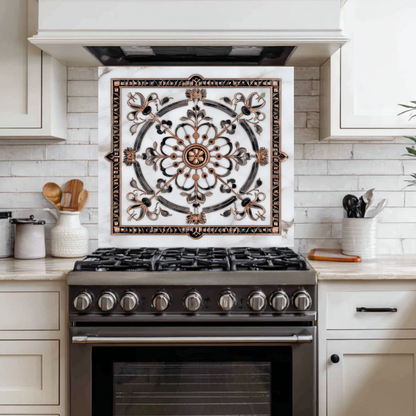Made in USA Glass Backsplash, Pattern Tile Look One Piece Tempered Glass Kitchen Splashback For Stove Behind, Marble Look Backsplash