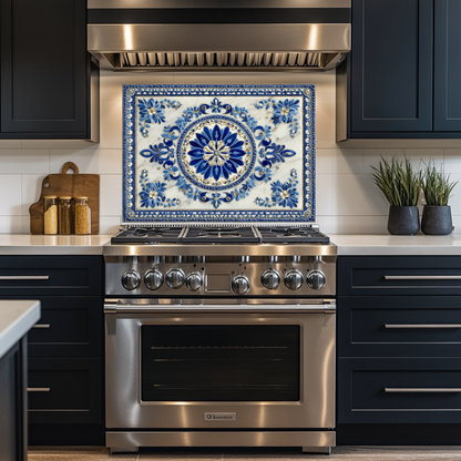 Turkish Tile Pattern Glass Backsplash Panel, Tempered Glass Wall Art, Traditional Anatolian Design, Elegant Kitchen Decor, Stove Protector